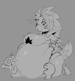 anthro belly big_belly breasts female grey_background group overweight simple_background hellbrain five_nights_at_freddy's five_nights_at_freddy's:_security_breach scottgames steel_wool_studios roxanne_wolf canid canine canis mammal wolf 2022 hi_res