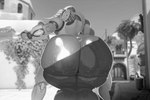 big_butt bodily_fluids butt female huge_butt machine metal metallic_body nude rear_view solo sweat sweaty_butt thick_thighs wide_hips borisalien blizzard_entertainment overwatch orisa_(overwatch) omnic robot taur hi_res monochrome