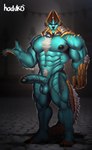 2_horns 5_toes anthro areola arm_spikes balls biceps black_areola black_claws black_sclera blue_body blue_eyes blue_scales chest_tuft claws deltoids facial_spikes feet finger_claws genitals hair hand_on_side horn looking_at_viewer male muscular muscular_anthro muscular_male muscular_thighs navel neck_tuft open_hand penis pubes rock scales shoulder_spikes solo spikes spikes_(anatomy) standing stone_path text toe_claws toes triceps tuft vein veiny_penis white_hair yellow_body yellow_scales haduko1 capcom monster_hunter fanged_wyvern zinogre 2022 absurd_res artist_name hi_res