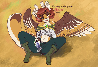 anthro bedroom_eyes breasts clothed clothed_anthro clothed_female clothing dagger digitigrade feathers female fully_clothed fully_clothed_anthro fully_clothed_female grin grinning_at_viewer half-closed_eyes horn huxcyn inviting jyinxx looking_at_viewer melee_weapon narrowed_eyes seductive smile smiling_at_viewer smirk smirking_at_viewer solo weapon wings kiit0s species_request digital_media_(artwork)