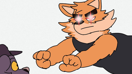 anthro clothing duo hat headgear headwear laser laser_eyes male male/male shirt tank_top topwear iriamu_okami otake ray_(takemoto_arashi) canid canine canis domestic_dog felid husky mammal nordic_sled_dog spitz 16:9 widescreen