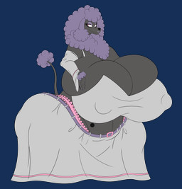 anthro belly belt big_breasts bottomwear breasts cleavage clothed clothing colored_nails corset eyelashes female frilly frilly_clothing frilly_underwear fur grey_body huge_breasts hyper hyper_breasts lingerie lipstick looking_back makeup multi_nipple nails nipple_outline nipples overweight panties pawpads pink_belt_buckle pink_clothing pink_eyes pink_panties pink_underwear purple_belt purple_body purple_fur purple_lipstick purple_nails semi-anthro skirt sleeves smile solo string_panties tail tail_fur topwear underwear white_bottomwear white_clothing white_corset white_skirt white_sleeves wide_hips zuremow priscilla_clementine canid canine canis domestic_dog mammal poodle absurd_res alpha_channel hi_res