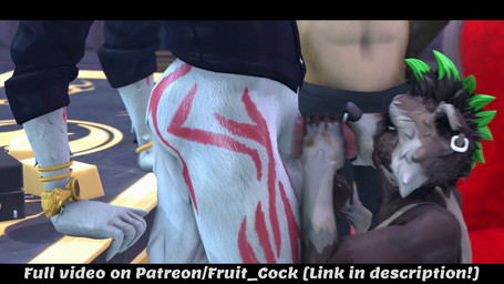 5_fingers anthro anthro_on_anthro anthro_penetrated anthro_penetrating anthro_penetrating_anthro bodily_fluids bottomless bottomwear brown_body brown_fur clothed clothing cum cum_in_mouth cum_inside dialogue dominant duo ear_piercing ear_ring ejaculation facial_piercing fellatio fingers fluffy fluffy_tail fur furniture genital_fluids genitals gold_(metal) gold_bar gold_jewelry gold_watch green_hair group hair handjob holding_head holding_penis holding_table jewelry larger_anthro larger_dom long_tail male male/male male_penetrated male_penetrating male_penetrating_male markings masturbation mohawk muscular muscular_anthro muscular_male music nipples nose_piercing nose_ring oral partially_clothed penetration penile penis piercing pupils pushing_down pushing_head red_markings ring_piercing scar scared scared_eyes sex sharp_teeth size_difference slit_pupils smaller_anthro table tail teeth topless topwear trio voyeur white_body white_fur fruit-cake epic_games fortnite clyde_(fortnite) fletcher_kane hajime_(fortnite) rufus_(fortnite) canid canine canis mammal procyonid raccoon raccoon_dog tanuki wolf 16:9 3d_(artwork) 3d_animation animated background_music digital_media_(artwork) full_version_at_paywall hi_res high_framerate short_playtime sound source_filmmaker_(artwork) video voice_acted widescreen