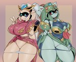 alternate_species big_breasts bottomwear breasts clothed clothing clothing_lift duo eyewear female genitals gesture glasses hand_gesture humanoidized ineffective_censorship machine mecha mecha_musume not_furry panties panties_down partially_clothed pussy skirt skirt_lift thick_thighs underwear underwear_down v_sign pochincoff gundam sd_gundam sd_gundam_sangokuden kougetsuei_gun-ez sonshouko_gerbera sun_shangxiang humanoid mobile_suit robot censored