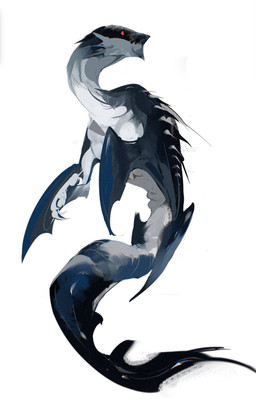 ambiguous_gender back_spines black_body claws countershade_arms countershade_face countershade_neck countershade_torso countershading feral front_view head_turned looking_aside mouth_closed multicolored_body red_eyes simple_background simple_eyes solo two_tone_body white_background white_body white_countershading chiayeeee aquatic monster 2024 digital_drawing_(artwork) digital_media_(artwork) full-length_portrait hi_res portrait