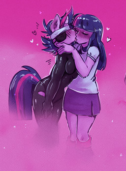 1_horn anthro anthrofied bangs biped black_bodysuit black_clothing black_skinsuit blue_hair blue_tail blush blush_lines bodily_fluids bodysuit bottomwear breasts clothed clothed_anthro clothed_female clothed_human clothing duo ear_blush eye_patch eyes_closed eyewear female female_anthro footwear french_kissing fur hair heart_symbol hearts_around_head horn human_on_anthro interspecies kissing latex latex_bodysuit latex_clothing latex_skinsuit leaning leaning_forward medium_breasts multicolored_hair multicolored_tail pink_hair pink_tail pink_tongue purple_body purple_bottomwear purple_clothing purple_ears purple_footwear purple_fur purple_hair purple_horn purple_skin purple_skirt purple_socks purple_tail saliva saliva_on_tongue school_uniform selfcest shirt short_sleeves skinsuit skirt snout socks square_crossover standing tail tight_clothing tongue tongue_out topwear unicorn_horn uniform white_clothing white_shirt white_topwear currentlytr_ash equestria_girls friendship_is_magic hasbro my_little_pony mythology twilight_sparkle_(eg) twilight_sparkle_(mlp) equid equine human mammal mythological_creature mythological_equine unicorn hi_res