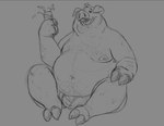 belly beverage bulge clothed clothing holding_beverage holding_object male moobs nipples overweight solo underwear underwear_only goatboner_(artist) domestic_pig mammal suid suine sus_(pig) monochrome sketch