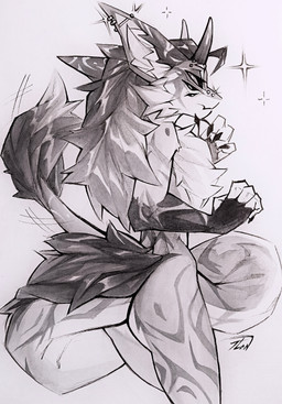 anthro chest_fur ear_piercing eyebrow_piercing facial_piercing fur horn male multi_eye nose_piercing piercing solo tail tail_tuft tuft tlen_borowski inay novabeast absurd_res hi_res painting_(artwork) traditional_media_(artwork) traditional_painting_(artwork) traditional_watercolor_(artwork) watercolor_(artwork)