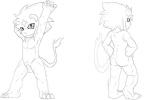 animal_genitalia anthro backsack balls biped butt front_view fully_sheathed genitals looking_at_viewer male multiple_poses nude pose rear_view sheath solo standing stretching heibanhikaru bandai_namco digimon digimon_(species) felid mammal spadamon 3:2 line_art model_sheet monochrome