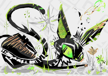 ambiguous_gender black_body black_ears black_fur black_tail crown feral flower fur grass green_sclera headgear lying on_front plant smile solo striped_body striped_fur stripes tail white_stripes naircat domestic_cat felid feline felis mammal 2017 digital_media_(artwork) microsoft_paint_(artwork)