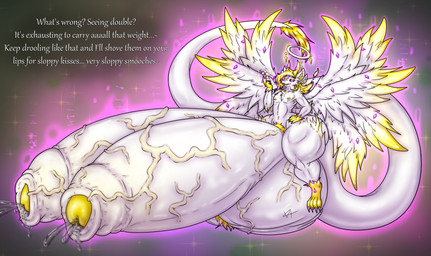 2_penises anthro ball_tuft balls big_balls big_butt big_penis blonde_hair bodily_fluids butt dialogue erection femboy foreskin fur genital_fluids genitals hair halo huge_balls huge_butt huge_penis humanoid_genitalia hyper hyper_balls hyper_genitalia hyper_penis looking_at_viewer magic male multi_genitalia multi_penis multi_wing muscular muscular_thighs nude penis precum solo text thick_foreskin thick_thighs tuft vein veiny_balls veiny_penis white_body white_fur wide_hips wings elysios mythology liminal_(elysios) dragon furred_dragon furred_scalie mythological_creature mythological_scalie scalie absurd_res english_text hi_res