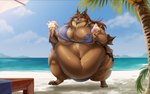 anthro areola areola_slip bat_wings beach beach_background belly big_belly big_breasts bikini breasts brown_body claws clothing day dessert detailed_background detailed_food digitigrade ears_up eyewear female food fur green_blue_eyes hair huge_belly ice_cream light long_hair membrane_(anatomy) membranous_wings morbidly_obese morbidly_obese_female neck_tuft nipple_slip nipples obese obese_female outside overweight overweight_female plant purple_nipples red_hair sand sea seaside sky solo sunglasses sunlight swimwear thick_thighs tuft two-piece_swimsuit water wings biglovealicia nubbly bat mammal absurd_res detailed digital_media_(artwork) hi_res signature