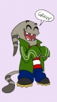 anthro clothed clothing dialogue eyes_closed open_mouth open_smile simple_background smile solo speech_bubble standing teeth text unknown_artist cartoon_network catscratch ed_edd_n_eddy nickelodeon ed_(eene) waffle_aliquis domestic_cat felid feline felis mammal digital_media_(artwork) english_text