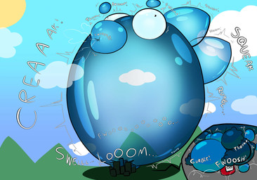 air_from_mouth air_tank_in_butt blue_body city close_up_panel creaking hyper hyper_eyes hyper_inflation hyper_mouth inflation motion_lines onomatopoeia sky skyscape sound_effects sun text translucent translucent_body uber_inflation cozzy cozzy_(character) hi_res