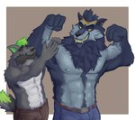 4_fingers anthro armpit_hair biceps big_muscles body_hair clothing duo fingers flexing flexing_bicep flexing_both_biceps fur green_hair hair happy_trail hug male male/male muscular muscular_anthro muscular_male pecs simple_background smile tail fuzzwalloo epic_games fortnite mythology dire_(fortnite) ritzywolf canid canine canis mammal mythological_canine mythological_creature werecanid werecanine werecreature werewolf wolf 2024 absurd_res hi_res