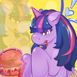 burger female feral food hayburger horn solo wings meowlynx friendship_is_magic hasbro my_little_pony mythology twilight_sparkle_(mlp) equid equine horse mammal mythological_creature mythological_equine pony winged_unicorn cel_shading hi_res shaded