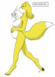 anthro belly beverage big_belly big_breasts breasts casual_nudity coffee container crossgender cup digitigrade featureless_breasts female food mtf_crossgender nude pregnant solo text walking aogami third-party_edit miles_yellow canid canine fox mammal 2015 english_text hi_res