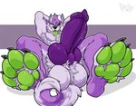 animal_genitalia animal_penis anthro balls balls_on_tail big_balls big_penis canine_genitalia canine_penis erection feet foot_fetish foot_focus fur genitals green_eyes green_pawpads green_tongue hands_behind_head knot male nude open_mouth pawpads paws penis purple_body purple_fur purple_penis simple_background solo tail tongue tongue_out pawzzhky canid canine canis domestic_dog husky mammal nordic_sled_dog spitz