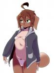 accessory anthro bow_(feature) bow_accessory bow_ribbon breasts brown_hair clothed clothing female hair hair_accessory hair_bow hair_ribbon hoodie panties pigtails ribbons short_hair simple_background small_breasts solo topwear underwear white_background coffeechicken kess_(coffeechicken) canid canine canis domestic_dog mammal 2019 digital_media_(artwork) hi_res shaded