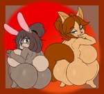 anthro big_breasts big_butt breasts butt duo female huge_breasts huge_butt huge_hips huge_thighs looking_at_viewer nude overweight overweight_anthro overweight_female thick_thighs wide_hips jascoe-sauce monika_(joaoppereiraus) rosetta_jascoe canid canine fox lagomorph leporid mammal rabbit absurd_res hi_res