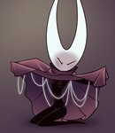 absurd_res anthro arthropod black_body breasts clothed clothing clothing_lift dr._pizza_boi eyes_closed featureless_feet feet female full-length_portrait gradient_background hi_res hollow_knight hornet_(hollow_knight) kneeling mouthless nipples non-mammal_breasts partially_clothed portrait purple_clothing simple_background solo team_cherry
