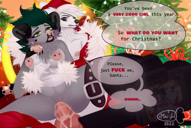 ahegao anthro big_penis bodily_fluids breasts brown_eyes bulge camera camera_view chair christmas_clothing christmas_decorations christmas_headwear christmas_lights christmas_tree clothing costume cum cum_in_vagina cum_inside cum_while_penetrated dialogue dominant dominant_male duo ejaculation female female_penetrated from_behind_position fucked_silly fur furniture genital_fluids genitals green_eyes green_hair grey_body grey_fur hair hat headgear headwear holidays inside liquid looking_pleasured male male/female male_penetrating male_penetrating_female nipple_fetish nipple_piercing nipples nude on_chair open_mouth page_number penetration penile penile_penetration penis penis_in_vagina penis_size_difference photo photo_shoot piercing pink_nose plant public public_nudity public_sex public_use santa_costume santa_hat sex sitting sitting_on_chair text tree vaginal vaginal_penetration vulva white_body white_fur macyw christmas new_year leonzawolf canid canine canis domestic_dog hyena mammal wolf comic english_text