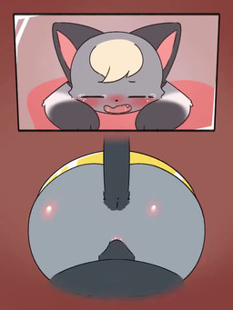 anal anal_penetration anthro anus blonde_hair blush bodily_fluids butt erection fur genitals grey_body grey_fur hair heart_eyes heart_pupils heart_symbol heterochromia hole_in_wall male male/male male_penetrated male_penetrating male_penetrating_male nude open_mouth penetration penile penile_penetration penis penis_in_ass screen sex tears through_wall cursor_nemui sound_warning animal_crossing nintendo raymond_(animal_crossing) domestic_cat felid feline felis mammal 2d_animation 3:4 animated digital_media_(artwork) high_framerate motion_tweening short_playtime sound