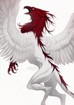 ambiguous_gender beak empty_eyes feathered_wings feathers feral fur open_mouth red_beak red_body red_fur side_view simple_background solo text white_background white_body white_eyes white_feathers white_fur white_wings wings santanahoffman mythology ignito_(santanahoffman) avian gryphon mythological_avian mythological_creature 2024 artist_name dated hi_res