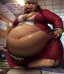 after_vore anthro anthro_pred belly big_belly big_breasts biped blouse bottomwear breasts businesswear button_(fastener) cleavage clothed clothing death digestion eyeshadow female female_anthro female_pred garter_straps huge_belly imminent_vore legwear lips lipstick looking_at_viewer low-angle_view makeup navel office overweight overweight_anthro overweight_female pencil_skirt pink_lipstick rumbling_stomach skirt solo straining_buttons talking_to_viewer thick_bottom_lip thick_thighs thigh_highs topwear unseen_prey vore wide_hips moofus mary-rose_(eclairtalon) common_hippopotamus hippopotamid mammal digital_media_(artwork) hi_res