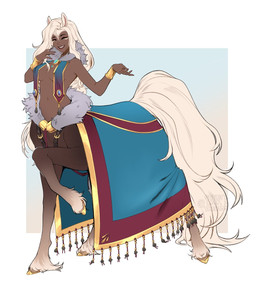 blonde_hair bracelet breasts clothed clothing dark_body dark_skin female female_taur hair jewelry long_hair medium_breasts quadruped simple_background solo split_form standing tail twitter_handle white_hair white_tail sweetburn european_mythology greek_mythology mythology centaur equid equid_taur humanoid_taur mammal mammal_taur taur 2025 full-length_portrait hi_res portrait watermark gynomorph_(lore) intersex_(lore)