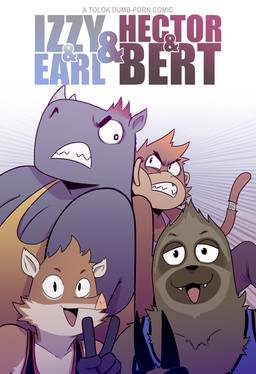 angry anthro brown_body clothed clothing cute_fangs eye_contact facial_horn fangs gesture grey_body group hand_gesture horn looking_at_another male nose_horn shirt smile smiling_at_viewer tail tank_top teeth text topwear v_sign t0l0k bert_(t0l0k) earl_(t0l0k) hector_(t0l0k) izzy_(t0l0k) haplorhine mammal monkey pilosan primate rhinoceros sengi sloth xenarthran character_name comic cover cover_art cover_page english_text hi_res