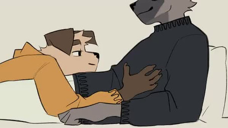 anthro athletic athletic_anthro athletic_male biped black_clothing black_eyes black_sweater black_topwear brown_body brown_fur clothing duo eye_contact fur grey_body grey_fur licking licking_body licking_stomach looking_at_another looking_at_partner lying male male/male on_back romantic romantic_couple slim_anthro slim_male sweater tongue topwear yellow_body yellow_clothing yellow_fur yellow_sweater yellow_topwear hemuchang autumn_(outumn) shin_(hemuchang) canid canine canis domestic_dog fox mammal platinum_fox red_fox true_fox 2024 2d_animation animated no_sound short_playtime video widescreen