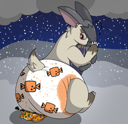ambiguous_gender annoyed anthro clean_diaper clothed clothing confusion diaper diaper_facesitting duo facesitting feral looking_back pattern_diaper sitting_on_another snow snowing wearing_diaper merrit_(artist) capcom monster_hunter felid felyne lagombi lagomorph lynian mammal palico primatius absurd_res hi_res