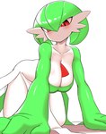 all_fours blush breasts cleavage clothed clothing female green_hair hair not_furry solo nobunagapero nintendo pokemon gardevoir generation_3_pokemon pokemon_(species) hi_res