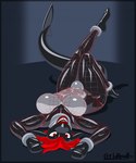 anthro big_breasts black_latex breasts clothing featureless_breasts fin fishnet_clothing grey_latex gynomorph hair intersex latex latex_body lips lipstick looking_at_viewer lying makeup multicolored_body null_bulge on_back red_eyes red_hair red_lipstick solo tail tail_fin thick_lips thick_thighs wide_hips gridbull fish latex_creature living_latex marine shark 2025 hi_res