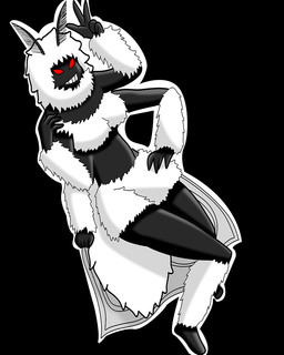 antennae_(anatomy) anthro black_body black_outline black_skin cape clothing female fur gesture multi_limb outer_highlight outline red_eyes solo white_body white_fur wings sk8th arthropod insect lepidopteran moth 4:5 black_and_white digital_media_(artwork) full-length_portrait monochrome portrait spot_color