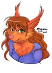 anthro brown_hair ear_tuft embarrassed female fur green_eyes hair pink_nose purple_body purple_fur simple_background solo tuft whiskers white_background carykaiba lily_squirrel giant_squirrel indian_giant_squirrel mammal rodent sciurid tree_squirrel 2020 bust_portrait portrait