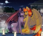 anthro blush breasts butt candle casual_nudity duo eye_contact female female/female hot_spring lit_candle looking_at_another moon night nipples nude outside romantic romantic_ambiance steam water wings lifejoyart hasbro my_little_pony mythology fan_character bat_pony equid equine mammal mythological_creature mythological_equine pegasus absurd_res hi_res