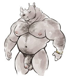 anthro arm_hair balls biceps body_hair chest_hair clock flaccid foreskin genitals horn humanoid_genitalia humanoid_penis male mature_male muscular muscular_anthro muscular_male navel nipples nude pecs penis pubes shoulder_hair simple_background solo text watch white_background dramamine mammal rhinoceros 2019 english_text hi_res