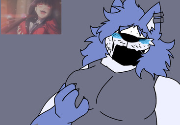 blush bodily_fluids claws ear_piercing i_made_this male moob_grab moobs overweight piercing que_viva_el_sexo solo sweat wavy_mouth wavy_smile thatonegreywolf08 kakegurui kakegurui_masho_(meme) grey_f._ikari_(thatonegreywolf08) canid canine canis humanoid mammal wolf meme