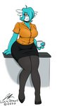 beverage big_breasts bottomwear breasts clothed clothing coffee container cup dress_shirt eyewear female footwear glasses hair high_heels holding_beverage holding_container holding_cup holding_object legwear mature_female mature_humanoid pantyhose shirt shoes short_hair sitting skirt slightly_chubby smile solo thick_thighs topwear jeffthehusky nintendo pokemon julia_caernarvon gardevoir generation_3_pokemon humanoid pokemon_(species) hi_res