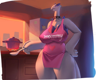anthro apron apron_only belly big_breasts big_female blue_eyes blush breasts clothed clothing eyelashes female kitchen mature_anthro mature_female mommy_kink open_mouth overweight slightly_chubby smile solo tail thick_thighs white_body wide_hips whitebird447 nintendo pokemon generation_2_pokemon humanoid legendary_pokemon lugia pokemon_(species) absurd_res hi_res