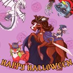 cape clothing cooking_pot dagger feral happy_halloween holidays melee_weapon shield sword weapon vandclash halloween mythology canid canine dragon equid equine fox horse lizard mammal mythological_creature mythological_scalie procyonid raccoon reptile scalie hi_res