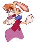 anthro bodily_fluids bottomwear clothing female gloves handwear mature_anthro mature_female simple_background skirt solo sweat topwear vest white_background galactabee sega sonic_the_hedgehog_(series) vanilla_the_rabbit lagomorph leporid mammal rabbit hi_res