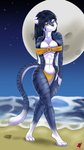 anthro beach big_breasts bikini breasts cleavage clothed clothing female looking_at_viewer moon sand sea seaside seductive sky solo star swimwear two-piece_swimsuit walking water wide_hips harkrun felid feline mammal pantherine tiger 4k 9:16 absurd_res hi_res