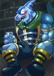 anthro aphrodisiac balls_outline biped blue_body blue_clothing blush bodily_fluids boots bulge butt claws clothing detailed_bulge drooling erection erection_under_clothing fin finger_claws fingers footwear genital_outline male male_anthro markings muscular muscular_anthro muscular_male penis_outline plantigrade potion potion_bottle saliva shark_fin shark_tail sharp_teeth shoes sitting solo sweat tail teeth alternatehef shangri-la_frontier araba_(shangri-la_frontier) fish marine shark 2025 digital_drawing_(artwork) digital_media_(artwork) hi_res