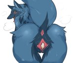 abyssal_wolf after_sex anthro anus bent_over big_breasts big_butt bodily_fluids breasts butt canid canine canis cum cum_in_pussy cum_inside elvia female genital_fluids genitals hi_res josun mammal open_mouth pussy solo standing tongue tongue_out wolf yellow_eyes