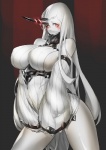 armwear big_breasts blush breasts claws clothed clothing detached_sleeves female hair horn long_hair machine not_furry pale_skin red_eyes solo tight_clothing white_hair yugi7345 kantai_collection harbour_princess abyssal_(kancolle) humanoid hybrid monster shinkaisei-kan