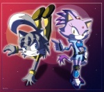 anthro big_eyes big_head clothed clothing cosplay duo female hair male ponytail tail toony domestichedgehog sega sonic_the_hedgehog_(series) tekken asuka_kazama blaze_the_cat fan_character marshall_law domestic_cat felid feline felis mammal