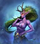 accessory antlers areola breasts clothed clothing female flower flower_in_hair hair hair_accessory horn humanoid_pointy_ears nipples plant pointy_ears solo topless trassnick blizzard_entertainment heroes_of_the_storm lunara_(warcraft) cervine cervine_taur deer deer_taur mammal mammal_taur taur absurd_res hi_res